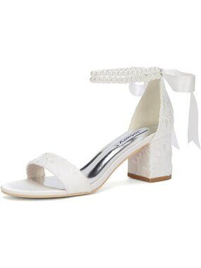 〽️Women's Ivory Lace Block Heel Toe Bridal Open Wedding Imported Sandals Shoes
